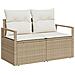 Set Divano da Giardino 5 Pezzi con Cuscini Beige in Rattan Sintetico e Acacia, Divano da Giardino 2 Posti con Cuscini Beige in Rattan Sintetico - Foto miniatura 4