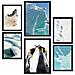 Set Di 6 Stampe Dipinto Decorativo Sul Ghiaccio In Antartide, Orso E Pinguini In Acqua Turchese Incorniciati Con Illustrazioni A3 & A4 Cornice Nera - Foto miniatura 1
