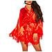 Kimono In Raso Con Pizzo E Cintura. Colore: Rosso Taglia Unica - Foto miniatura 1