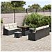 Set di divani da giardino da 10 pezzi con cuscini neri in polyrattan e acacia,  Divano da giardino a 2 posti con cuscini neri in polyrattan,  Set da pranzo giardino da 3 pezzi con cuscini neri in polyrattan e acacia - Foto miniatura 3