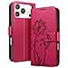 Custodia A Portafoglio Per Iphone 17 Pro Max Premium Design Fiori Farfalla, Rosso - Foto miniatura 5