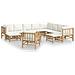 Set Salotto da Giardino 12pz con Cuscini Bianco Crema in Bambù - Foto miniatura 1