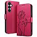 Custodia A Portafoglio Per Galaxy S24 / S25 Premium Design Fiori Farfalla, Rosso - Foto miniatura 3
