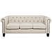 Divano 3 Posti In Tessuto Beige Gambe Dritte Chesterfield - Foto miniatura 1