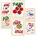 Set Di 6 Stampe Illustrazioni Decorative Di Cibo In Stile Pop Art Con Pomodori, Pasta E Pizza Incorniciate A3 & A4 Telaio In Legno Chiaro - Foto miniatura 1