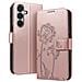 Custodia A Portafoglio Per Galaxy S24 / S25 Premium Design Fiori Farfalla, Rosa Champagne - Foto miniatura 4