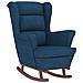 Poltrona A Dondolo Con Gambe In Legno E Poggiapiedi Blu Velluto - Foto miniatura 8