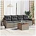 Set Divano da Giardino 5 Pezzi con Cuscini Grigio Polyrattan Acacia, Divano da Giardino 2 Posti con Ripostiglio e Cuscini Grigio Polyrattan - Foto miniatura 2