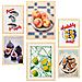 Set Di 6 Stampe Illustrazioni Decorative Di Cibo E Cucina Mediterranea Incorniciate Con Illustrazioni A3 & A4 Telaio In Legno Chiaro - Foto miniatura 1