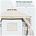 Gazebo Da Esterno O Giardino 3x3m Con Zanzariera, Telaio In Acciaio E Doppio Tettuccio, Bianco - Foto miniatura 2