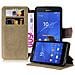 Custodia Compatibile Con Sony Xperia Z3 Compact In Opaco Marrone Sabbia - Coperchio Protettivo Con Funzione Stand E Tasca Per Le Carte Di Credito Con Design Retrò - Foto miniatura 1