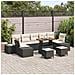 Set di divani da giardino da 10 pezzi con cuscini Rattan nero e acacia,  Divano da giardino per due persone con cuscini Rattan nero,  Set di pranzo da giardino da 3 pezzi con cuscini Rattan nero e acacia - Foto miniatura 2