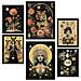 Set Di 6 Stampe Dipinto Decorativo Collage Surreale In Mistico Esoterico Nero Beige Incorniciato Con Illustrazioni A3 & A4 Cornice Nera - Foto miniatura 1