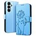 Custodia A Portafoglio Per Galaxy S24 / S25 Premium Design Fiori Farfalla, Blu Chiaro - Foto miniatura 2