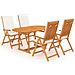 Set da Pranzo da Giardino 5 pz con Cuscini in Legno di Teak - Foto miniatura 1