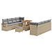 Set di divani da giardino da 11 pezzi con cuscini Beige Polirattan Acacia, Set da pranzo da giardino da 3 pezzi con cuscini Beige Polirattan Acacia - Foto miniatura 1