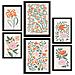 Set Di 6 Stampe Dipinti Decorativi Estetici Astratti Con Fiori Fustigati Per Il Tuo Soggiorno Di Casa A3 & A4 Cornice Nera - Foto miniatura 1