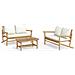 Set Salotto Da Giardino 3pz Con Cuscini Bianco Crema In Bambù - Foto miniatura 1
