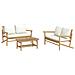 Set Salotto Da Giardino 3pz Con Cuscini Bianco Crema In Bambù - Foto miniatura 2