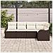 Set divano da giardino 5 pezzi con cuscini in rattan poliestere marrone,  Divano da giardino 2 posti con cuscini in rattan poliestere marrone - Foto miniatura 3