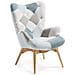 Poltroncina Imbottita In Tessuto Patchwork Azzurro Con Gambe In Faggio - Foto miniatura 1
