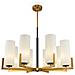 Lampadario Contermporaneo Fortano 8 Luci Metallo Ottone Diffusori Vetro Bianchi - Foto miniatura 1