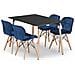 Set tavolo rettangolare VALORA YURO 120x80 nero + 4 sedie WAKO blu navy - Foto miniatura 1