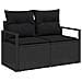Set di divani da giardino 6 pezzi con cuscini Nero Polyrattan, Divano da giardino 2 posti con cuscini Nero Polyrattan - Foto miniatura 4