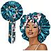 Cuffia Da Notte In Raso Con Stampa Floreale, Tesa Larga E Nastri - Bonnet Extra Large Blue - Foto miniatura 2