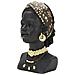 Scultura Donna Masai Busto Etnico In Resina Nera Con Gioielli Oro - Foto miniatura 3