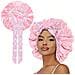 Cuffia Da Notte In Raso Con Stampa Floreale, Tesa Larga E Nastri - Bonnet Extra Large Pink - Foto miniatura 4