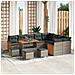 Set di divano da giardino da 13 pezzi con cuscini in rattan grigio e acacia,  Set di dining da giardino da 4 pezzi con cuscini in rattan grigio e acacia,  Divano da giardino da 2 posti con cuscini in rattan grigio - Foto miniatura 2