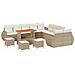 Set di divano da giardino da 14 pezzi con cuscini Beige Polyrattan Acacia,  Set da pranzo da giardino da 4 pezzi con cuscini Beige Polyrattan Acacia - Foto miniatura 1