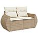 Set di divano da giardino da 14 pezzi con cuscini Beige Polyrattan Acacia,  Set da pranzo da giardino da 4 pezzi con cuscini Beige Polyrattan Acacia - Foto miniatura 6