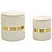 Set 2 Pouf Contenitore Sheffield In Velluto Crema Con Fascia Dorata Ø37x42 E Ø28x35 Cm - Foto miniatura 1