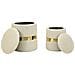 Set 2 Pouf Contenitore Sheffield In Velluto Crema Con Fascia Dorata Ø37x42 E Ø28x35 Cm - Foto miniatura 7