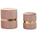 Set 2 Pouf Contenitore Sheffield In Velluto Rosa Con Fascia Dorata Ø37x42 E Ø28x35 Cm - Foto miniatura 1