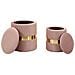 Set 2 Pouf Contenitore Sheffield In Velluto Rosa Con Fascia Dorata Ø37x42 E Ø28x35 Cm - Foto miniatura 6