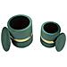 Set 2 Pouf Contenitore Sheffield In Velluto Verde Con Fascia Dorata Ø37x42 E Ø28x35 Cm - Foto miniatura 4