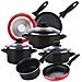 Kenia Set Di 7 Pezzi In Acciaio Vetrificato Con Padella (16/20/24 Cm) San Ignacio Navy Red In Alluminio Stampato - Foto miniatura 1