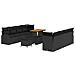 Set di divani da giardino da 11 pezzi con cuscini in polyrattan nero e acacia,  Divano da giardino 2 posti con cuscini in polyrattan nero,  Set di pranzo da giardino da 3 pezzi con cuscini in polyrattan nero e acacia - Foto miniatura 1