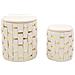Set 2 Pouf Contenitore Shanty In Velluto Crema Con Fascia Dorata Ø37x42 E Ø28x35 Cm - Foto miniatura 1