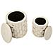 Set 2 Pouf Contenitore Shanty In Velluto Crema Con Fascia Dorata Ø37x42 E Ø28x35 Cm - Foto miniatura 4