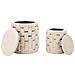 Set 2 Pouf Contenitore Shanty In Velluto Crema Con Fascia Dorata Ø37x42 E Ø28x35 Cm - Foto miniatura 7