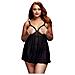 Babydoll & Reggiseno Senza Coppe & Mutanda Trasparente Nero Taglia Grande Baci Lingerie Bw3104 - Foto miniatura 1