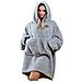 Felpa Plaid Inverno Coperta Agnellata Sherpa Con Tasca Tinta Unita Fluffy Felpone Grigio - Foto miniatura 4
