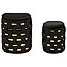 Set 2 Pouf Contenitore Shanty In Velluto Nero Con Fascia Dorata Ø37x42 E Ø28x35 Cm - Foto miniatura 1