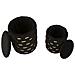 Set 2 Pouf Contenitore Shanty In Velluto Nero Con Fascia Dorata Ø37x42 E Ø28x35 Cm - Foto miniatura 4