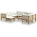Set Salotto da Giardino 10pz con Cuscini Bianco Crema in Bambù - Foto miniatura 1
