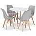 Tavolo rotondo bianco KAMI 80 con 4 sedie grigie RIXK - Foto miniatura 1